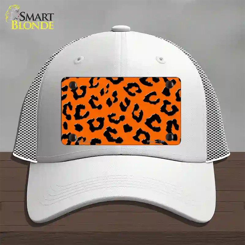 Orange Black Cheetah Novelty License Plate Hat Mesh / White