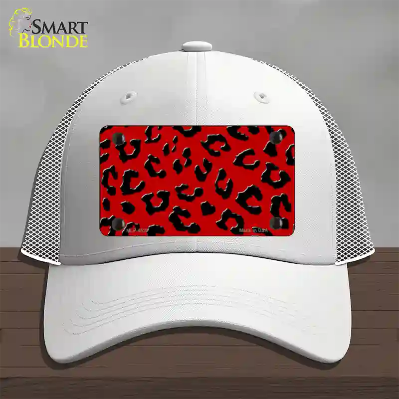 Red Black Cheetah Novelty License Plate Hat Mesh / White