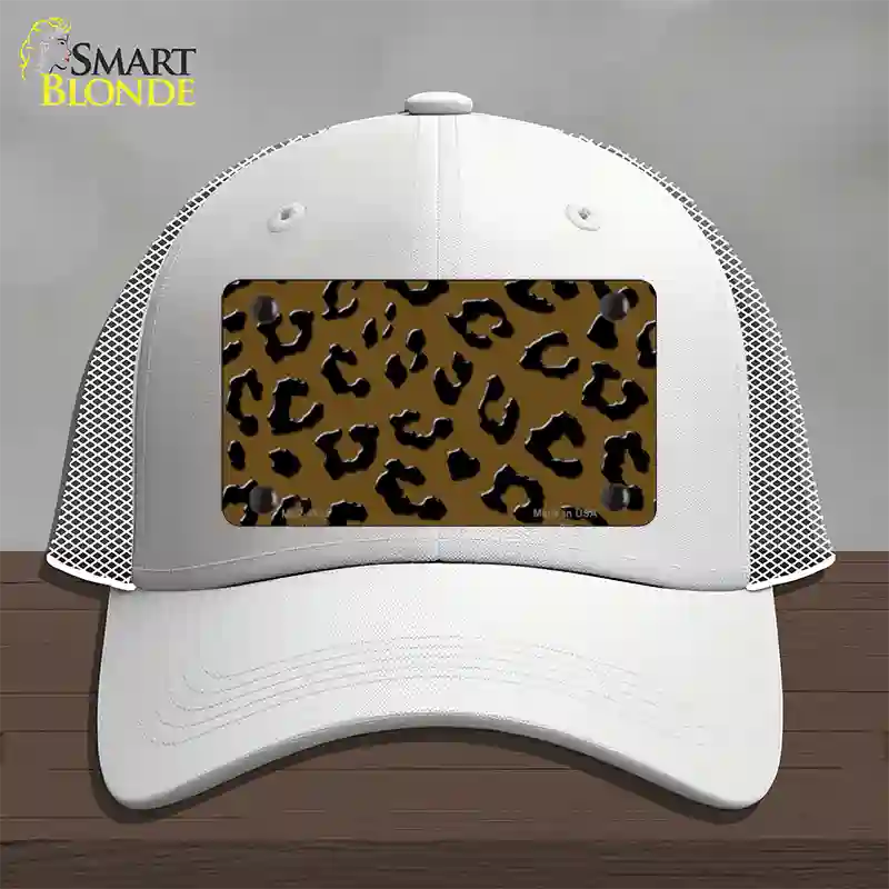 Brown Black Cheetah Novelty License Plate Hat Mesh / White