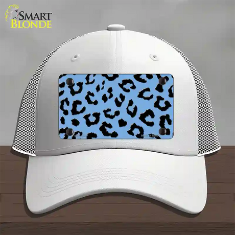 Light Blue Black Cheetah Novelty License Plate Hat Mesh / White