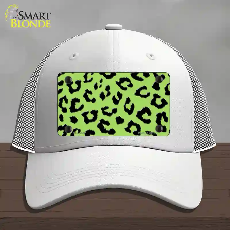 Lime Green Black Cheetah Novelty License Plate Hat Mesh / White