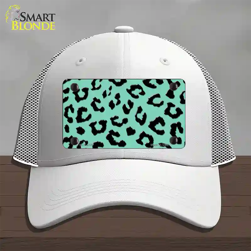 Mint Black Cheetah Novelty License Plate Hat Mesh / White