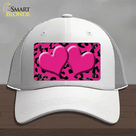 Pink Black Cheetah Pink Center Hearts Novelty License Plate Hat Mesh / White