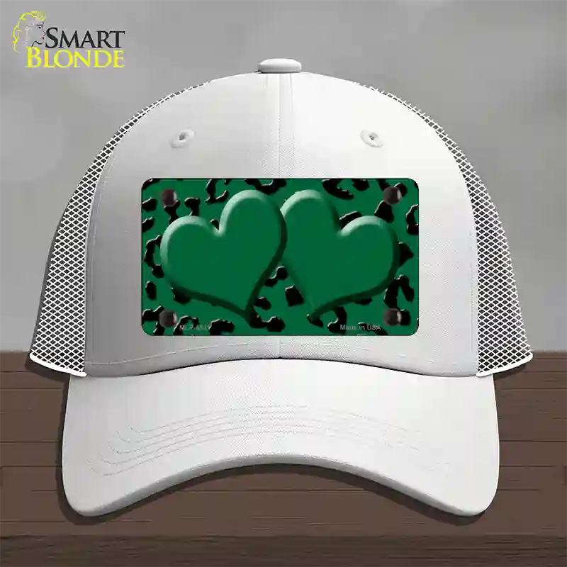 Green Black Cheetah Green Center Hearts Novelty License Plate Hat Mesh / White