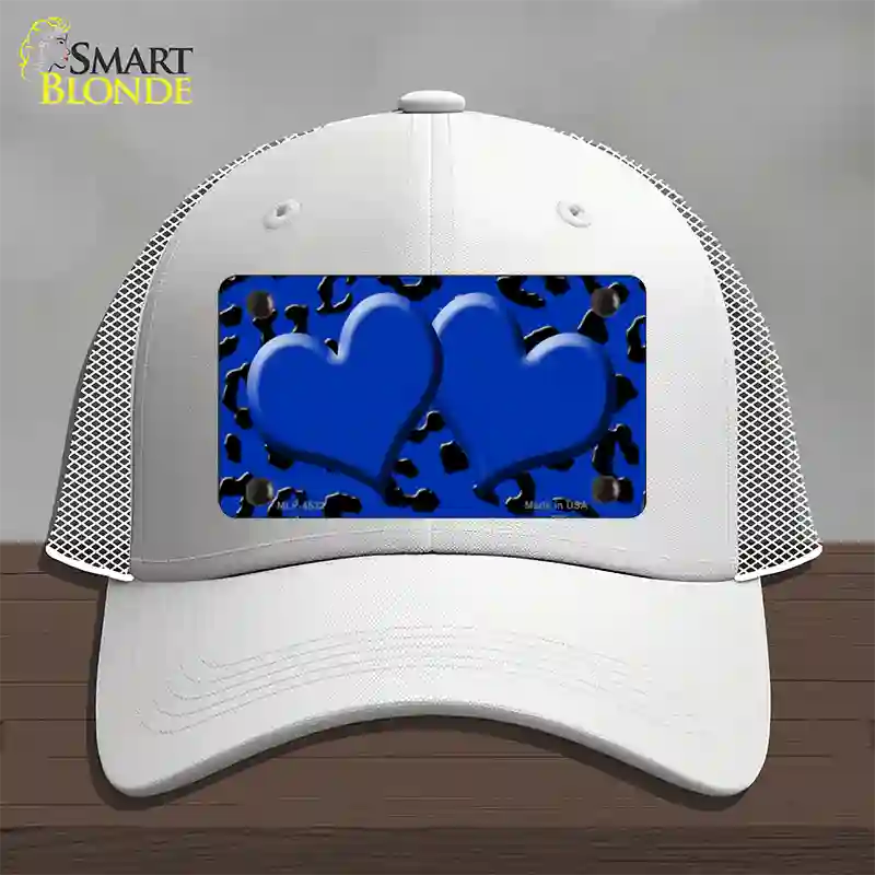 Blue Black Cheetah Blue Center Hearts Novelty License Plate Hat Mesh / White