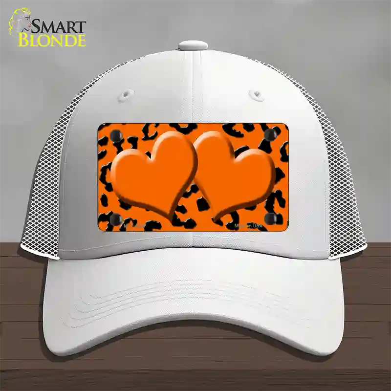 Orange Black Cheetah Orange Center Hearts Novelty License Plate Hat Mesh / White