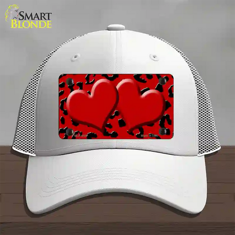 Red Black Cheetah Red Center Hearts Novelty License Plate Hat Mesh / White