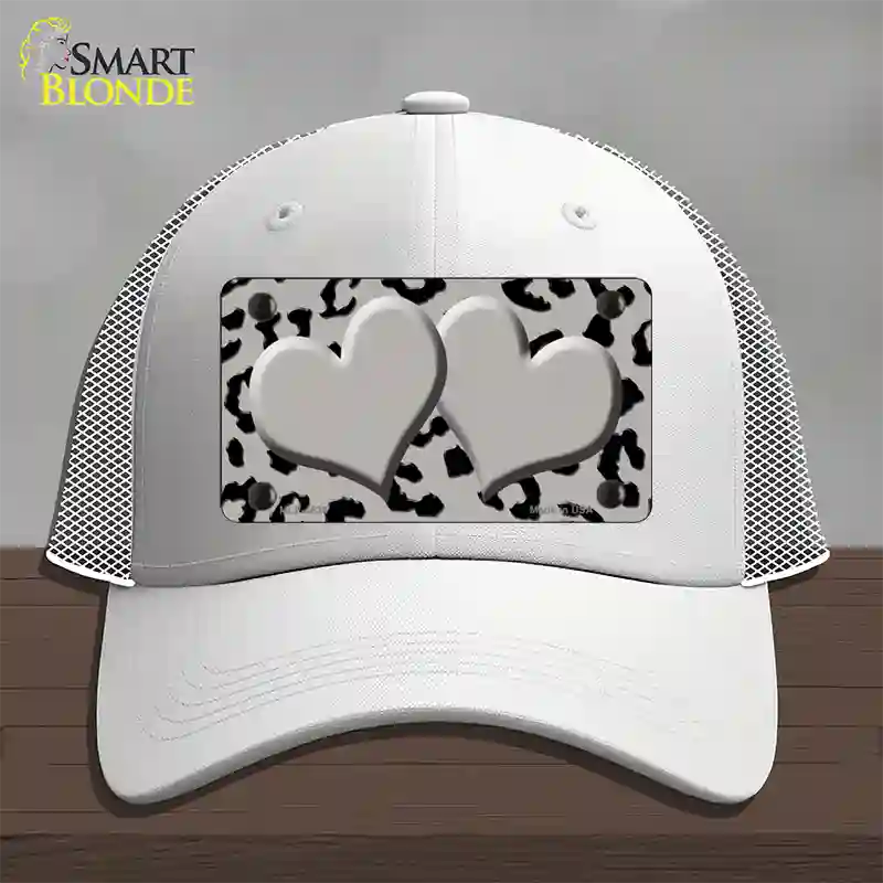 Grey Black Cheetah Gray Center Hearts Novelty License Plate Hat Mesh / White