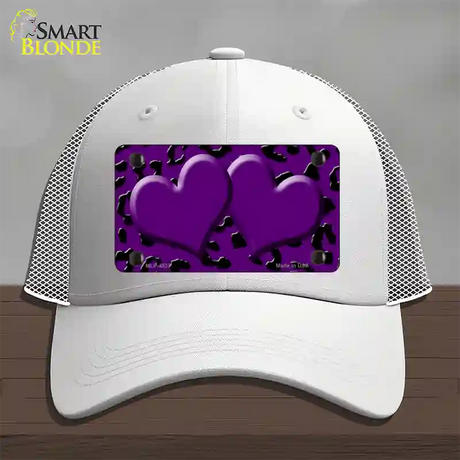 Purple Black Cheetah Purple Center Hearts Novelty License Plate Hat Mesh / White