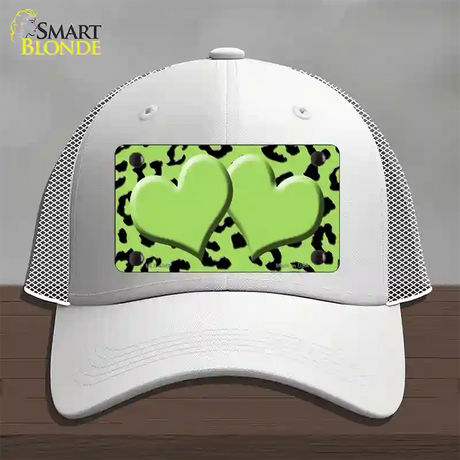 Lime Green Black Cheetah Lime Green Center Hearts Novelty License Plate Hat Mesh / White