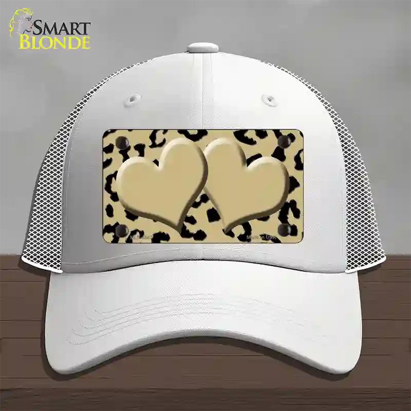 Gold Black Cheetah Gold Center Hearts Novelty License Plate Hat Mesh / White