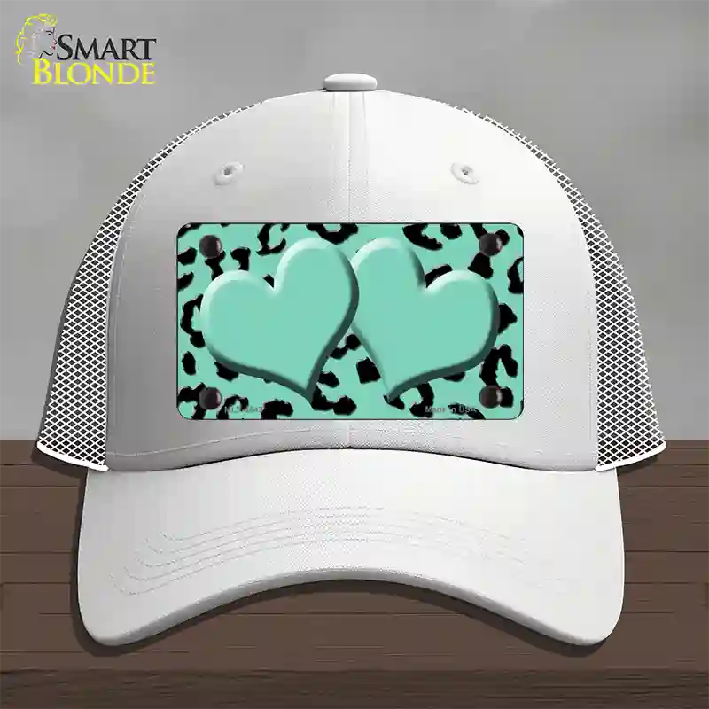 Mint Black Cheetah Mint Center Hearts Novelty License Plate Hat Mesh / White