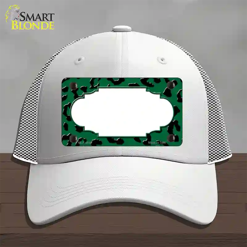 Green Black Cheetah Scallop Novelty License Plate Hat Mesh / White