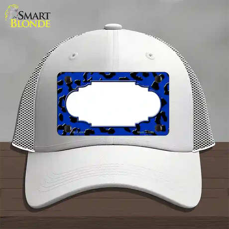 Blue Black Cheetah Scallop Novelty License Plate Hat Mesh / White