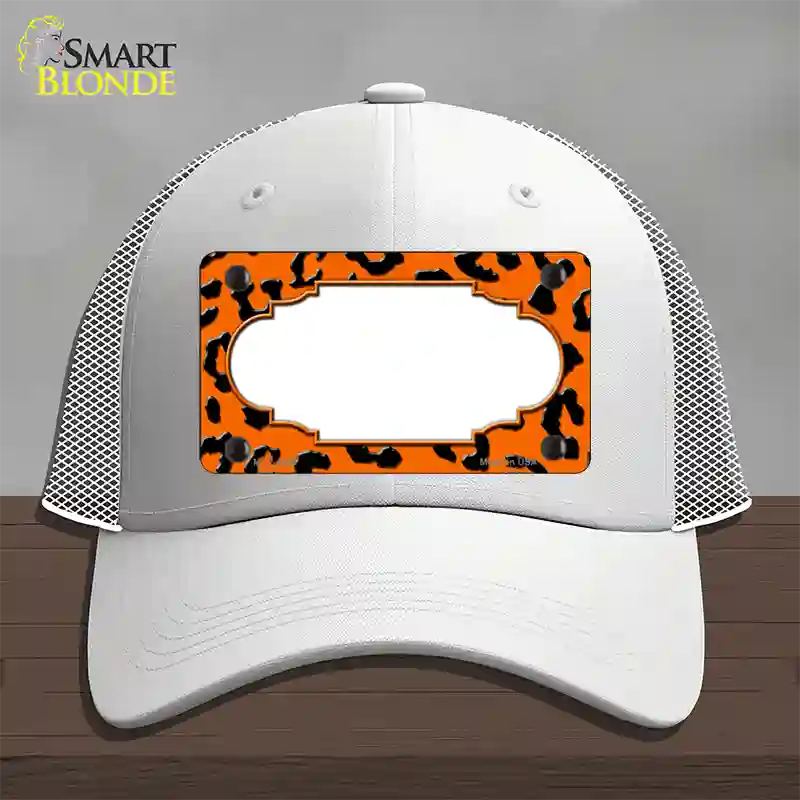 Orange Black Cheetah Scallop Novelty License Plate Hat Mesh / White