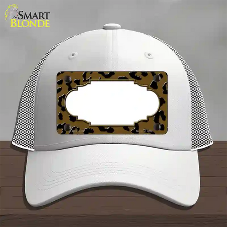 Brown Black Cheetah Scallop Novelty License Plate Hat Mesh / White