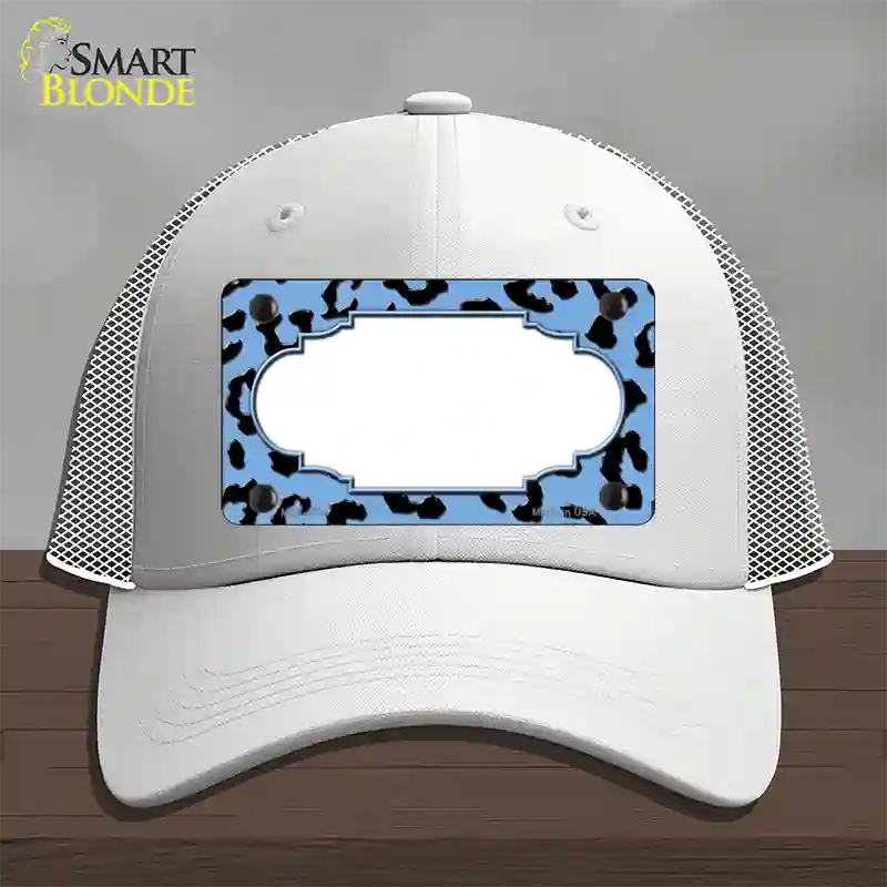 Light Blue Black Cheetah Scallop Novelty License Plate Hat Mesh / White