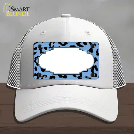 Light Blue Black Cheetah Scallop Novelty License Plate Hat Mesh / White