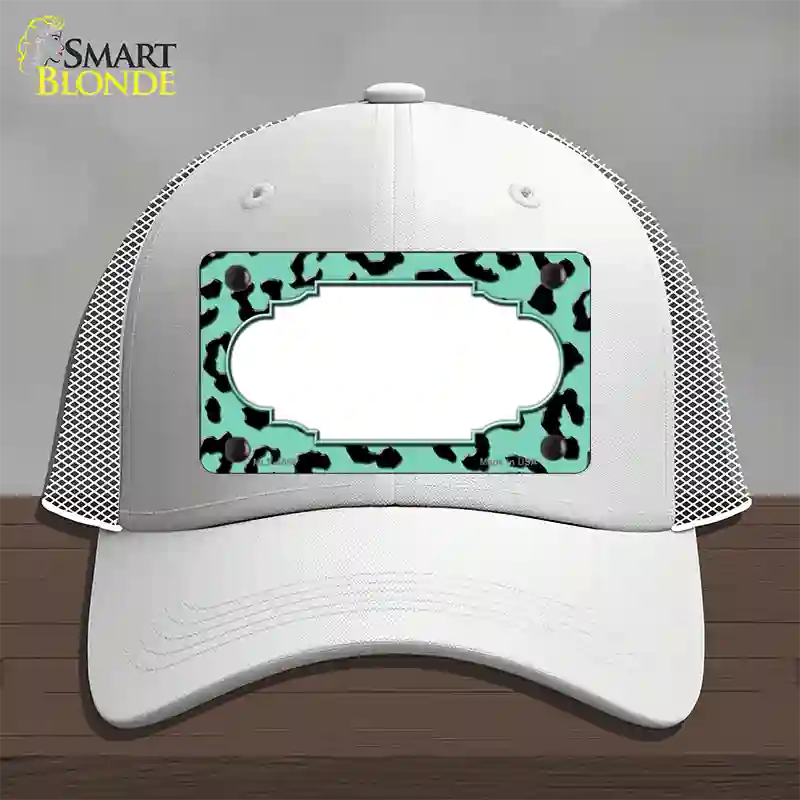 Mint Black Cheetah Scallop Novelty License Plate Hat Mesh / White