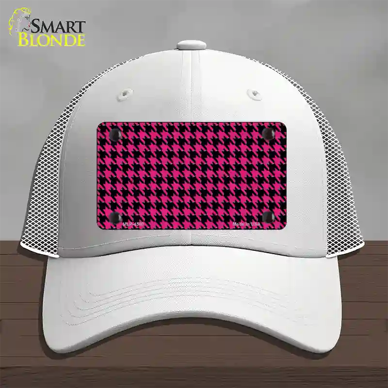 Pink Black Houndstooth Novelty License Plate Hat Mesh / White