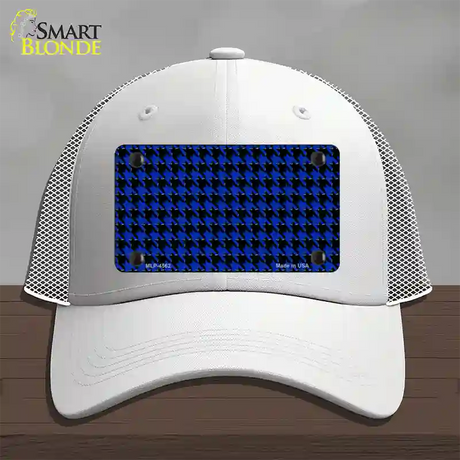 Blue Black Houndstooth Novelty License Plate Hat Mesh / White