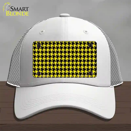 Yellow Black Houndstooth Novelty License Plate Hat Mesh / White