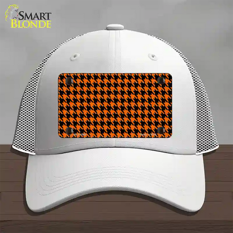 Orange Black Houndstooth Novelty License Plate Hat Mesh / White