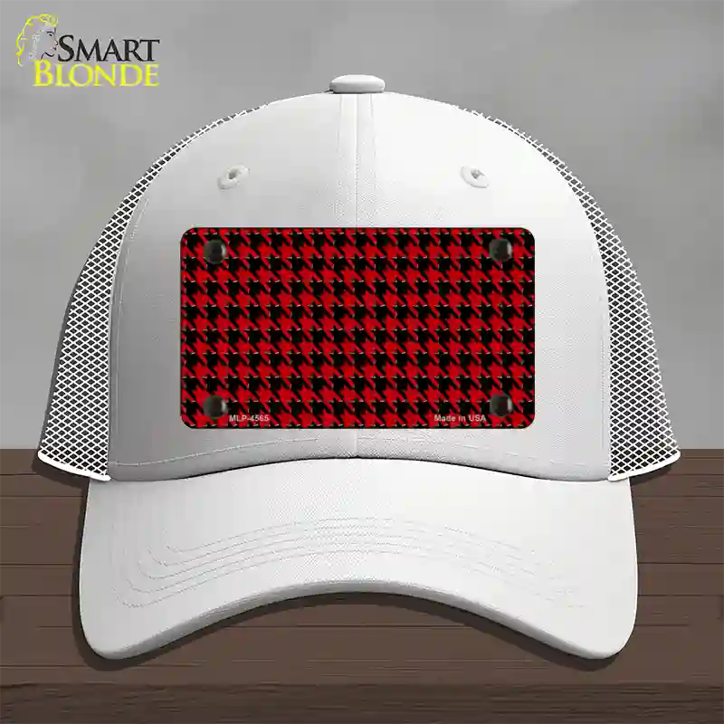 Red Black Houndstooth Novelty License Plate Hat Mesh / White