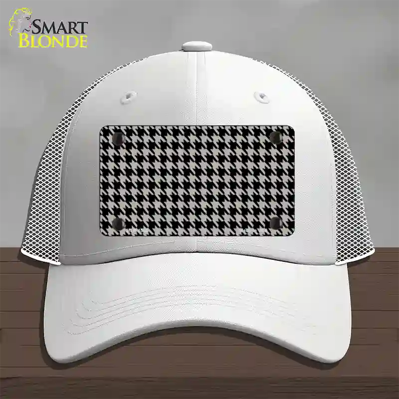 Grey Black Houndstooth Novelty License Plate Hat Mesh / White