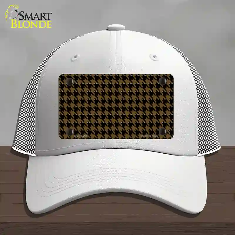 Brown Black Houndstooth Novelty License Plate Hat Mesh / White