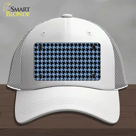 Light Blue Black Houndstooth Novelty License Plate Hat Mesh / White