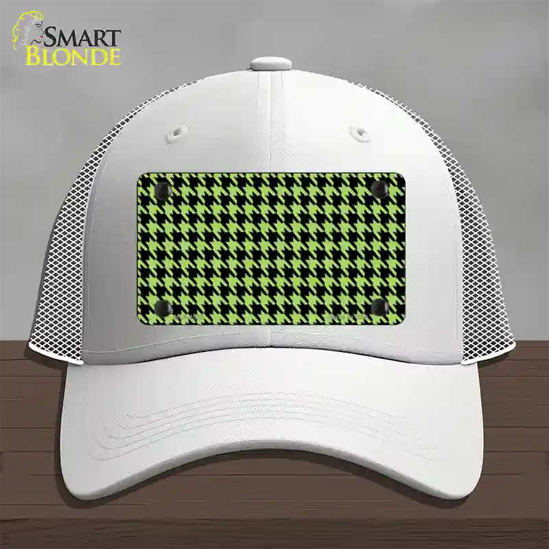 Lime Green Black Houndstooth Novelty License Plate Hat Mesh / White