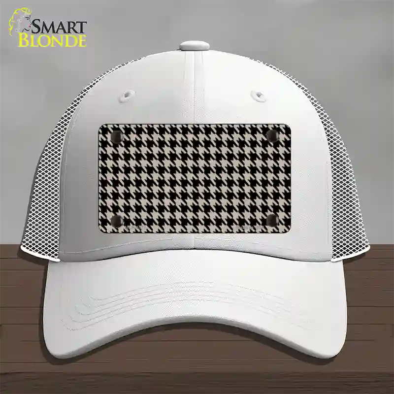 Tan Black Houndstooth Novelty License Plate Hat Mesh / White