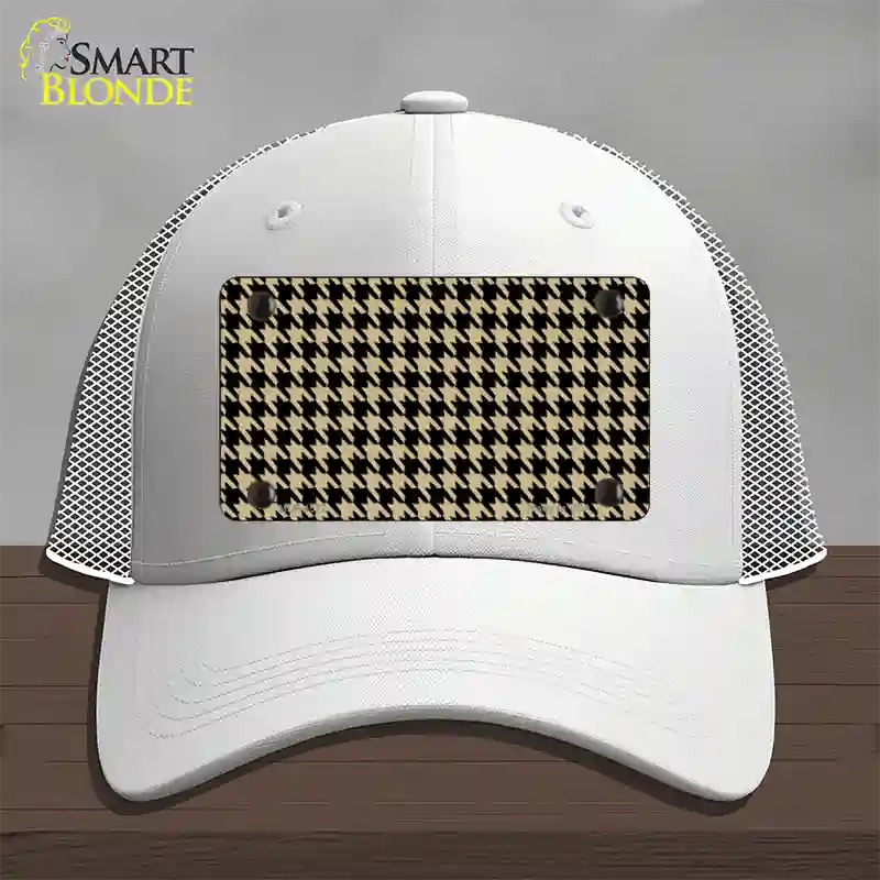 Gold Black Houndstooth Novelty License Plate Hat Mesh / White