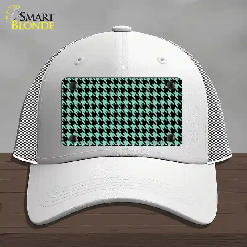 Mint Black Houndstooth Novelty License Plate Hat Mesh / White