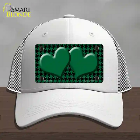 Green Black Houndstooth Green Center Hearts Novelty License Plate Hat Mesh / White