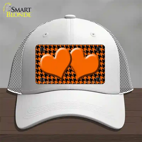 Orange Black Houndstooth Orange Center Hearts Novelty License Plate Hat Mesh / White