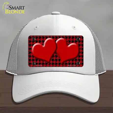 Red Black Houndstooth Red Center Hearts Novelty License Plate Hat Mesh / White