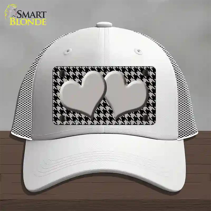 Grey Black Houndstooth Grey Center Hearts Novelty License Plate Hat Mesh / White