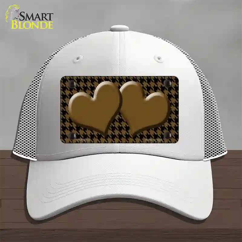 Brown Black Houndstooth Brown Center Hearts Novelty License Plate Hat Mesh / White