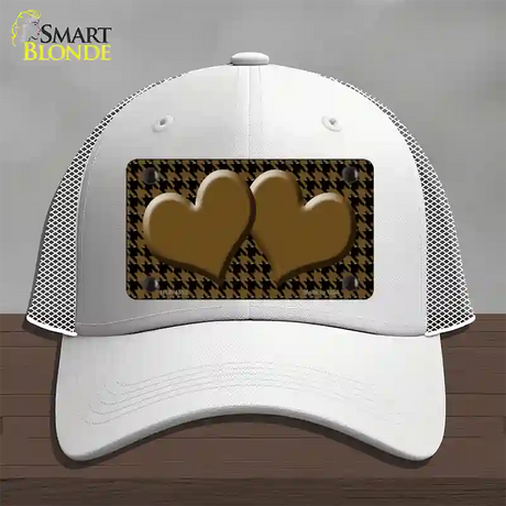 Brown Black Houndstooth Brown Center Hearts Novelty License Plate Hat Mesh / White