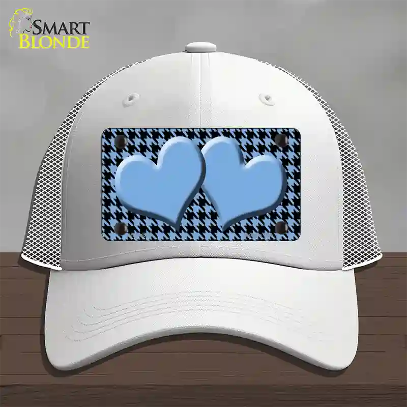 Light Blue Black Houndstooth Light Blue Center Hearts Novelty License Plate Hat Mesh / White