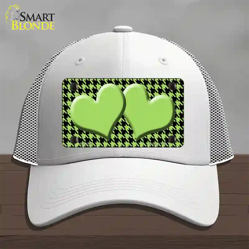 Lime Green Black Houndstooth Lime Green Center Hearts Novelty License Plate Hat Mesh / White