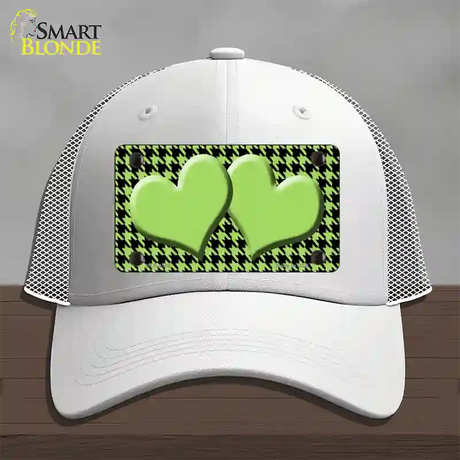 Lime Green Black Houndstooth Lime Green Center Hearts Novelty License Plate Hat Mesh / White