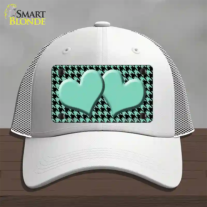 Mint Black Houndstooth Mint Center Hearts Novelty License Plate Hat Mesh / White