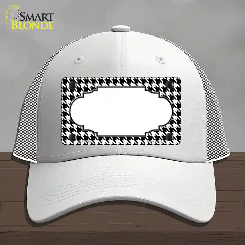 White Black Houndstooth Scallop Center Novelty License Plate Hat Mesh / White