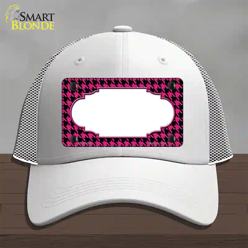 Pink Black Houndstooth Scallop Center Novelty License Plate Hat Mesh / White