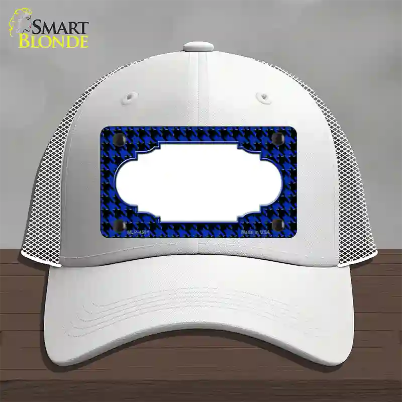 Blue Black Houndstooth Scallop Center Novelty License Plate Hat Mesh / White