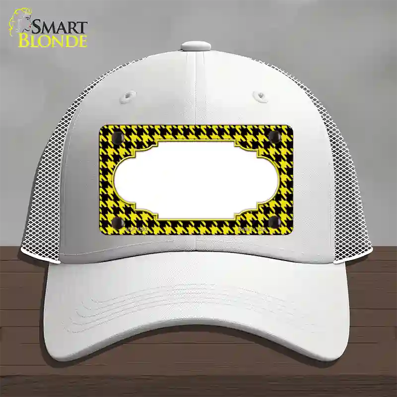 Yellow Black Houndstooth Scallop Center Novelty License Plate Hat Mesh / White