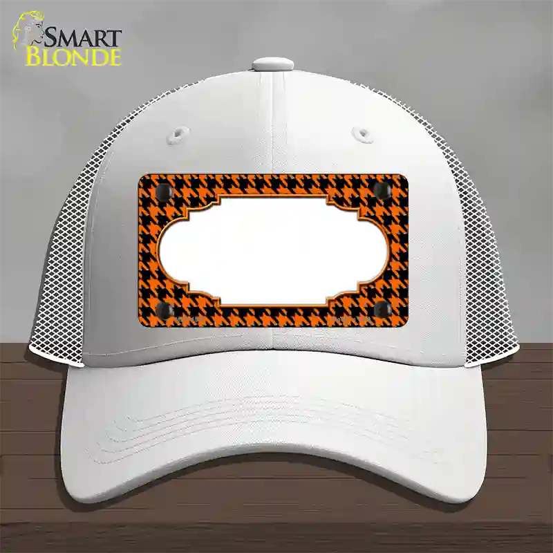 Orange Black Houndstooth Scallop Center Novelty License Plate Hat Mesh / White